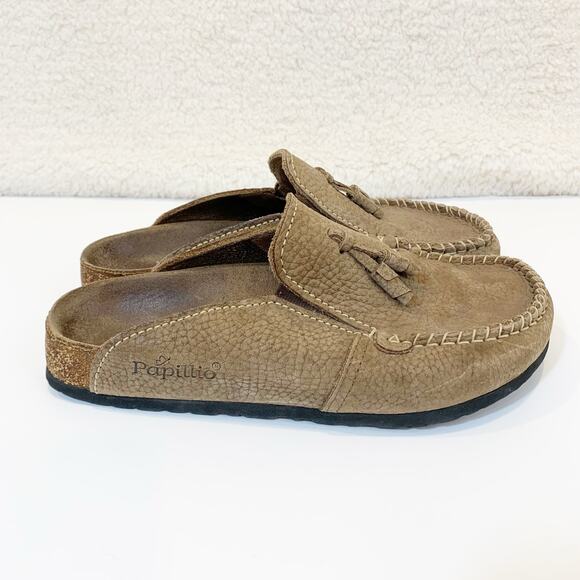 Papillio Birkenstock Tassle Slide On Loafer Worn In 38 Rare Tan Taupe Boho - Picture 4 of 6